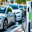 electric car charging cable across pavement