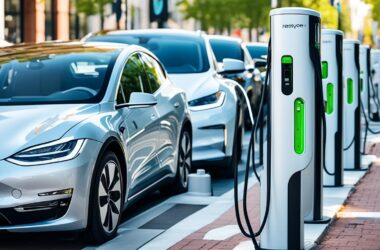 electric car charging cable across pavement