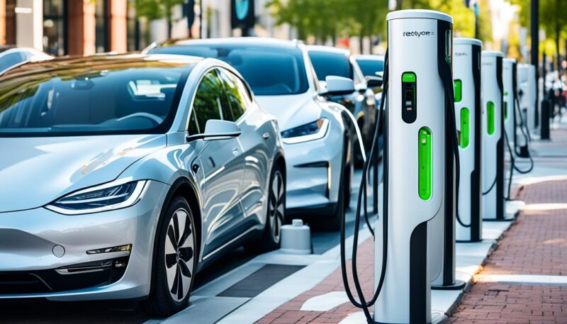 electric car charging cable across pavement